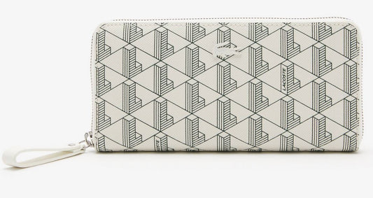 Portefeuille zippé femme Lacoste imprimé monogramme